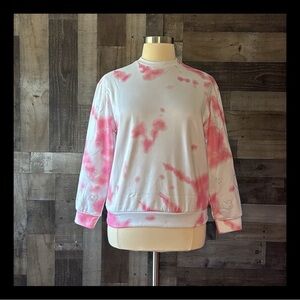 Feminine pink tie dye sweatshirt small rhinestone heart Lovecore Valentine’s Day